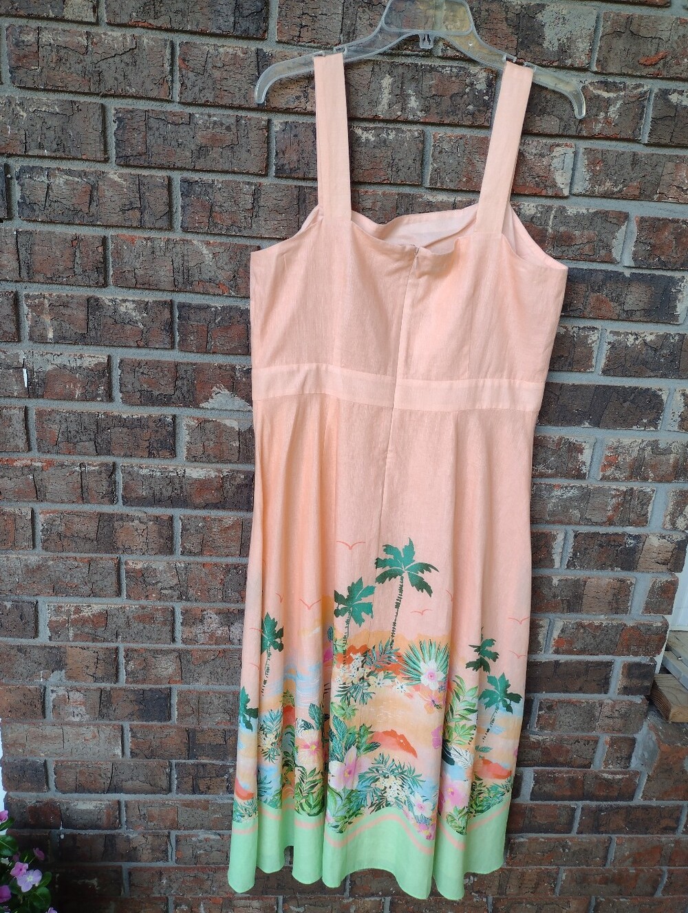 Talbots Linen Blend Peach Maxi Sundress Women's 12 Sunset Horizon Tropical NWT - Picture 6 of 6